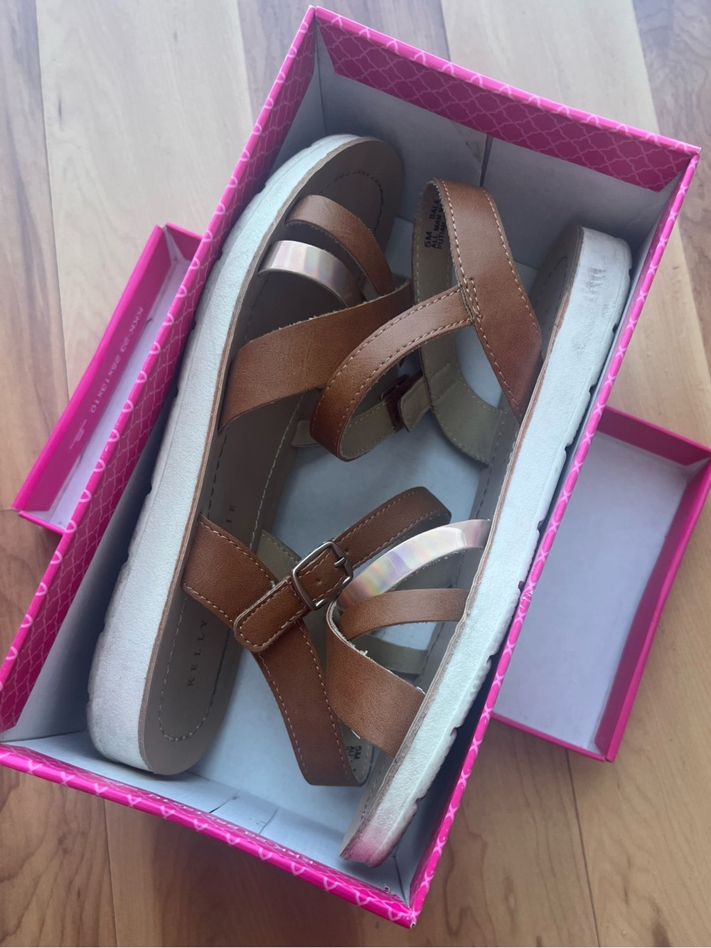 Kelly & Katie Brown Girls Sandals with Iridescent Strap